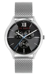 Ted Baker Manhatt Multifunction Mesh Strap Watch, 42mm In Silver