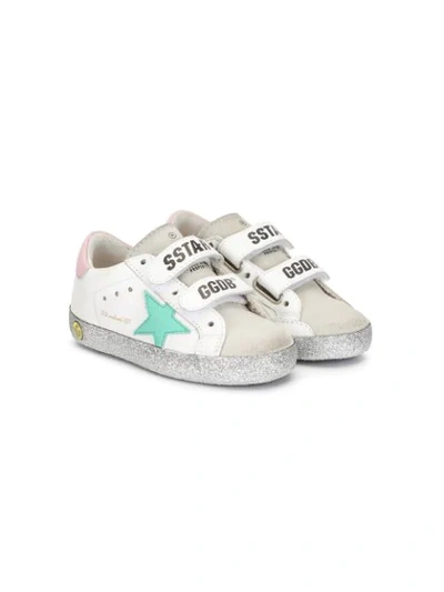 Golden Goose Old School Leather Grip-strap Glitter-sole Trainers, Toddler/kids In White