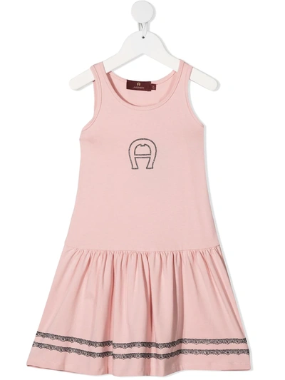 Aigner Kids' Horseshoe Embroidered Dress In Pink