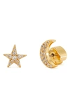 KATE SPADE SOMETHING SPARKLY MISMATCHED PAVE STAR & MOON STUD EARRINGS,WBR00279