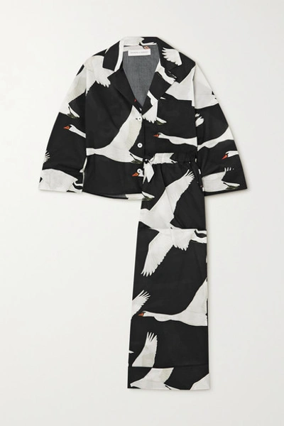 Desmond & Dempsey Printed Organic Cotton Pyjama Set In Black
