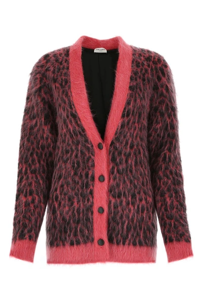 Saint Laurent Brushed Leopard-print Wool Cardigan In Pink