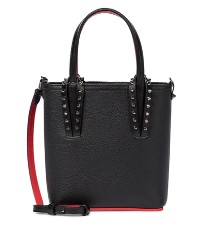 Christian Louboutin Cabata Empire Leather Spike Mini Tote Bag In Black