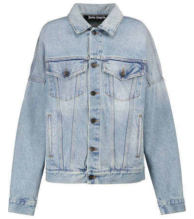 Palm Angels Overlogo Print Denim Jacket In Light Blue