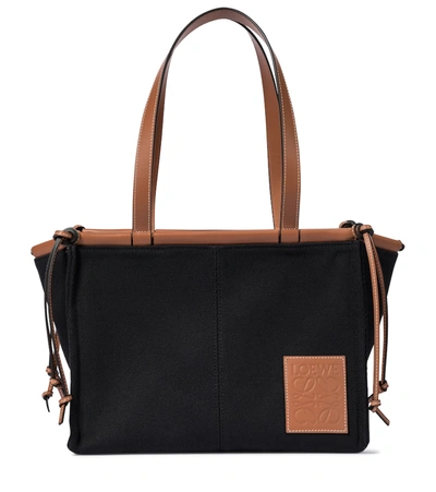 Loewe Small Cushion Canvas And Leather Tote Bag In Black