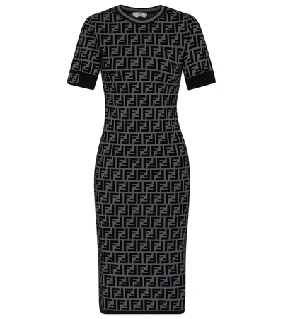 Fendi Ff Motif Fitted Midi Dress In Grey