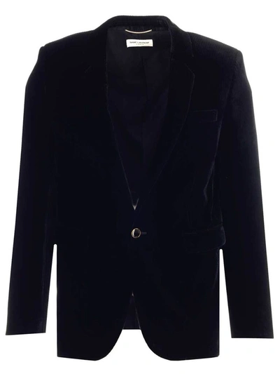 Saint Laurent Single-breasted Velvet Blazer In Black