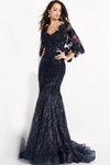 JOVANI LACE CAPE SLEEVE FLORAL EMBROIDERED GOWN,JV20G03158-16