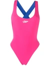 Off-white Pink Logo Tape One-piece Swimsuit In Pink