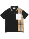 BURBERRY VINTAGE CHECK PANEL ZIP-FRONT POLO SHIRT