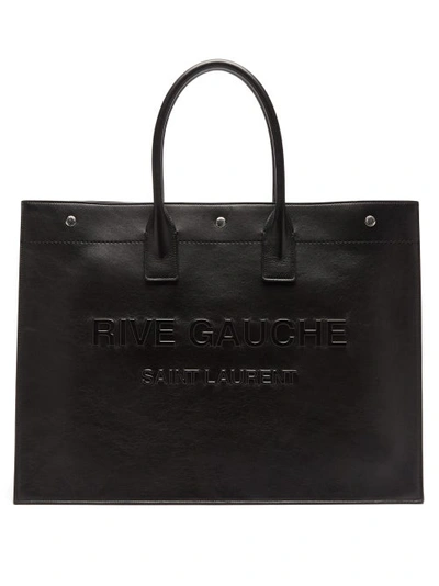 Saint Laurent Rive Gauche-logo Small Leather Tote Bag In Black
