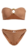 Hunza G Gloria Bandeau Knitted Bikini Set In Metallic Cocoa