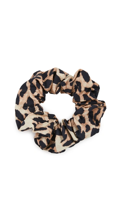 Ganni Printed Cotton Poplin Scrunchie In Leopard