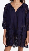 Melissa Odabash Ashley Lace-trimmed Broderie Anglaise Cotton Kaftan In Navy