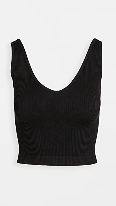 Free People Sleeveless Scoopneck Ribbed Cropped Tank In Black