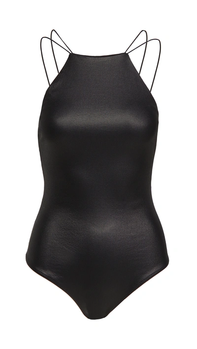 Alix Dyer Black Coated Stretch-jersey Bodysuit