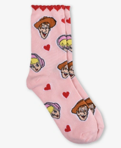 Planet Sox Toy Story "woody And Bopeep 4ever" Crew Socks In Bubblegum Pink