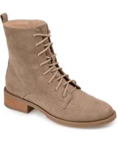 Journee Collection Women's Vienna Lace Up Stacked Heel Booties In Taupe