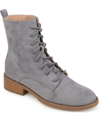 Journee Collection Women's Vienna Lace Up Stacked Heel Booties In Gray
