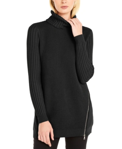 Inc International Concepts Inc Zipper-trim Tunic Sweater, Created For Macy's In Deep Black