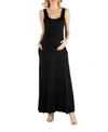 24seven Comfort Apparel Scoop Neck Sleeveless Maternity Maxi Dress With Pockets In Black