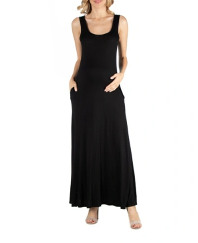 24seven Comfort Apparel Scoop Neck Sleeveless Maternity Maxi Dress With Pockets In Black