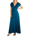 24SEVEN COMFORT APPAREL WOMEN'S CAP SLEEVE V-NECK MAXI DRESS