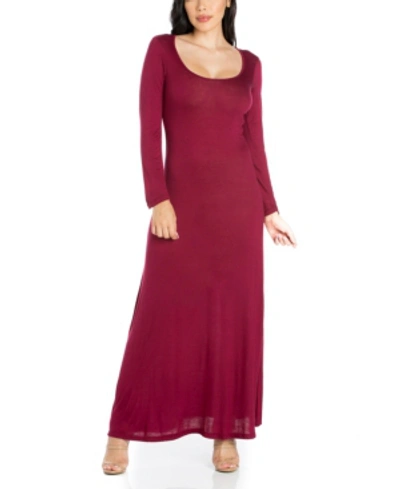 24seven Comfort Apparel Women's Long Sleeve Maxi Dress In Wine