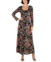 24SEVEN COMFORT APPAREL WOMEN'S LONG SLEEVE FLORAL PRINT A-LINE MAXI DRESS