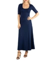 24seven Comfort Apparel Plus Size Elbow Length Sleeve Maxi Dress In Navy
