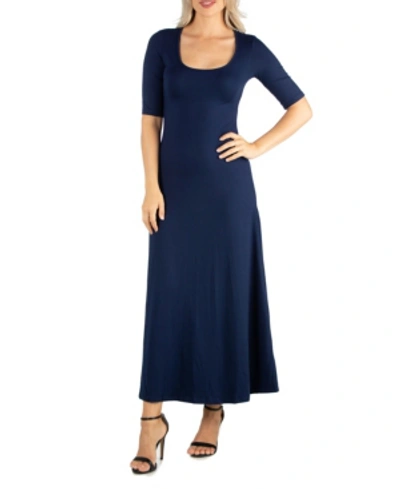 24seven Comfort Apparel Plus Size Elbow Length Sleeve Maxi Dress In Navy