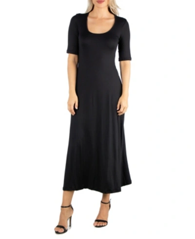 24seven Comfort Apparel Womens Jersey Casual Maxi Dress In Black