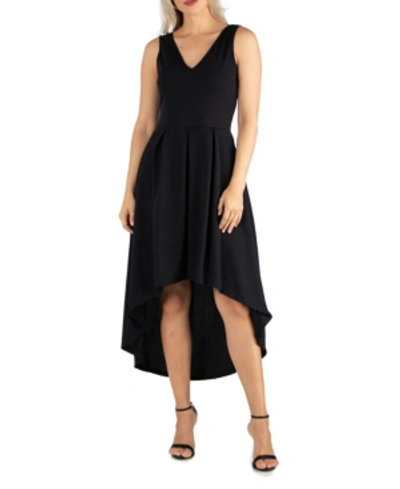 24seven Comfort Apparel Women's Sleeveless Fit And Flare High Low Dress In Black
