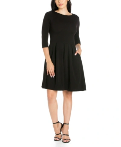 24seven Comfort Apparel Women's Perfect Fit And Flare Pocket Dress In Black