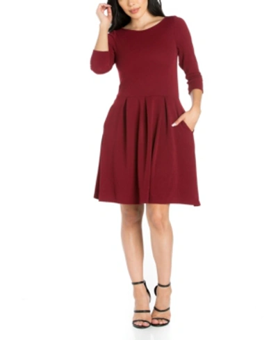 24seven Comfort Apparel Women's Perfect Fit And Flare Pocket Dress In Burgundy