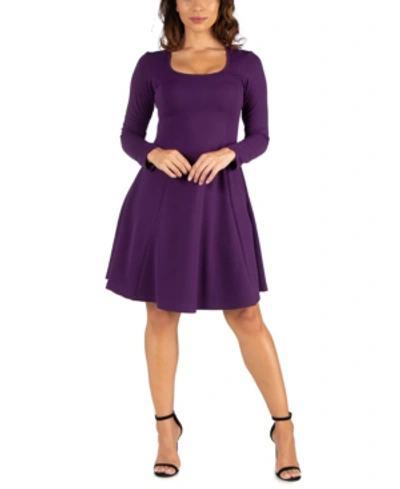 24SEVEN COMFORT APPAREL WOMEN'S LONG SLEEVE KNEE LENGTH SKATER DRESS