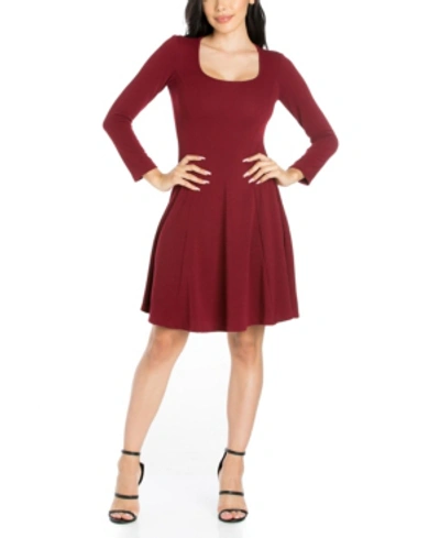 24seven Comfort Apparel Womens Long Sleeve Knee Length Skater Dress In Burgundy