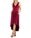 24SEVEN COMFORT APPAREL WOMEN'S SLEEVELESS FIT AND FLARE HIGH LOW DRESS