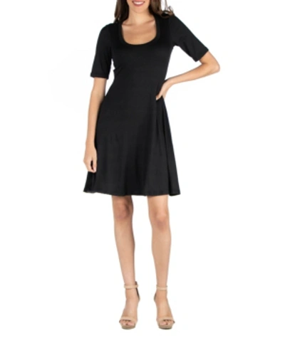 24seven Comfort Apparel Women's A-line Dress With Elbow Length Sleeves In Black