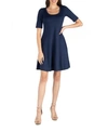 24seven Comfort Apparel Knee Length A Line Elbow Sleeve Maternity Dress In Navy