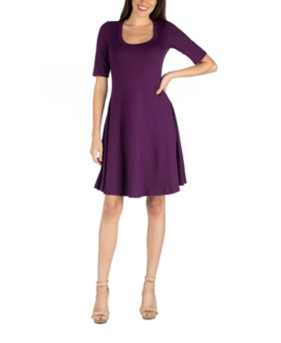 24seven Comfort Apparel A-line Knee Length Dress With Elbow Length Sleeves In Purple