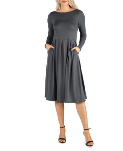 24seven Comfort Apparel Women's Midi Length Fit And Flare Dress In Gray