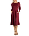 24seven Comfort Apparel Plus Womens Pleated Long Sleeve Midi Dress In Wine