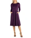 24seven Comfort Apparel Womens Pleated Office Midi Dress In Purple