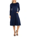 24SEVEN COMFORT APPAREL WOMEN'S MIDI LENGTH FIT AND FLARE DRESS