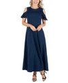 24seven Comfort Apparel Ruffle Cold Shoulder A Line Maxi Dress In Navy