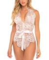 Oh La La Cheri Naomi Eyelash Lace With Functional Ties Halter Teddy In White