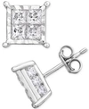 Trumiracle Diamond Princess Cluster Stud Earrings (2 Ct. T.w.) In 14k White Gold In White Gold