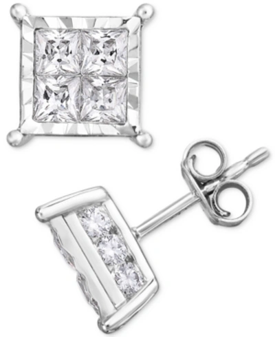 Trumiracle Diamond Princess Cluster Stud Earrings (2 Ct. T.w.) In 14k White Gold