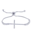 Macy's Diamond Accent Cross Adjustable Silver Plate Bracelet In Silver